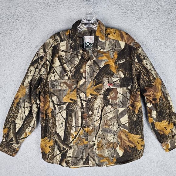 10X Other - 10X Work Hunting Shirt Mens Medium Realtree Hardwood Camo Long Sleeve Button-Up